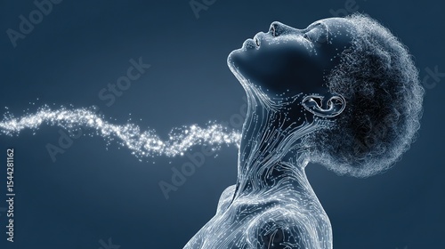 Tech - Inspired Human Figure with Energy Flow Visualization, Representing Energy Transmission and Technological Fusion