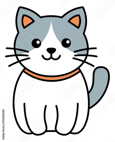 Cute Cartoon Cat Illustration with Collar