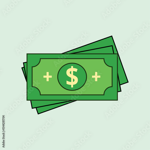 An icon depicting a stack of green dollar bills with a plus sign, signifying additional money or growth. Ideal for finance, banking, and wealth themes.