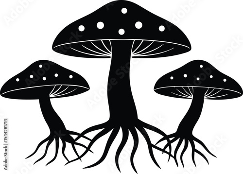 mushrooms silhouette with roots vector icon silhouette vector