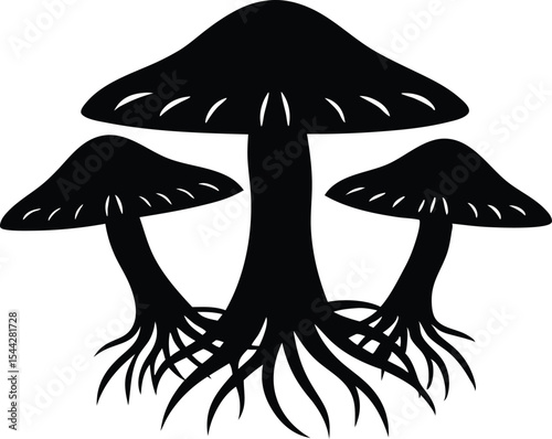 mushrooms silhouette with roots vector icon silhouette vector