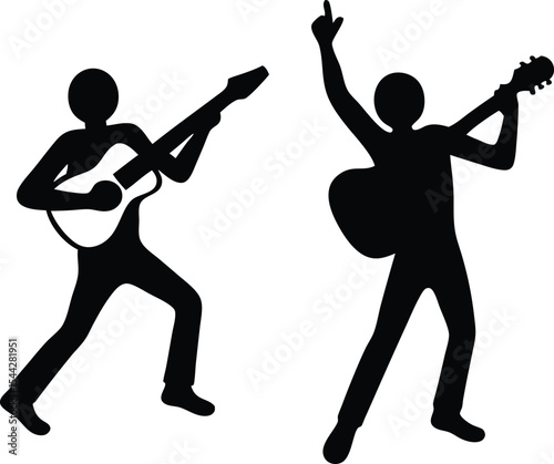people playing guitar in different poses expressing silhouette vector