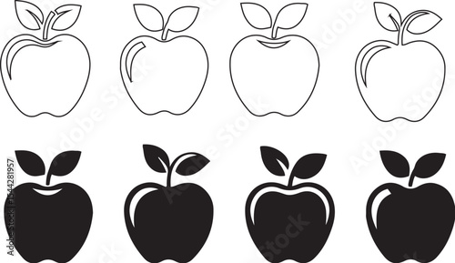 Apple icons set black and white line art graphic