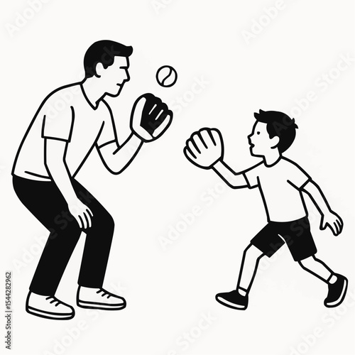 Illustration of father and son playing baseball for father's day on transparent background