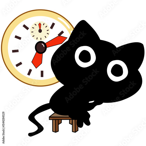 Cartoon black cat with Alarm Clock at Night