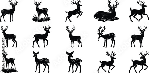 A vector collection of deer silhouettes