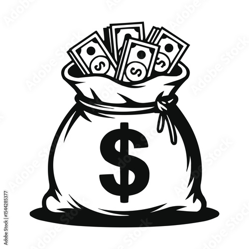A Sack Full of Wealth An Emblem of Abundance and Financial Prosperity Depicted in Black and White Silhouette