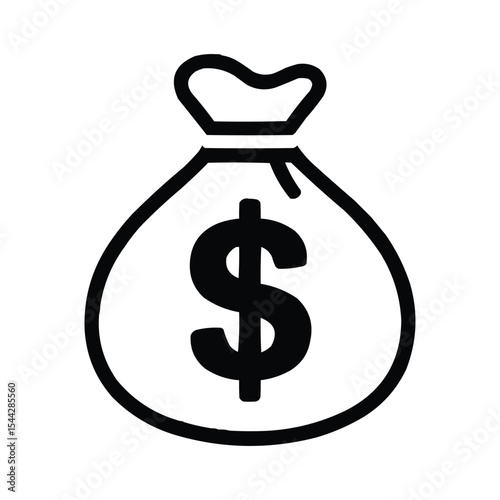 Stylized Black and White Depiction of a Money Bag Symbolizing Wealth Finance and Economic Themes with Simplicity and Boldness for Visual Communication
