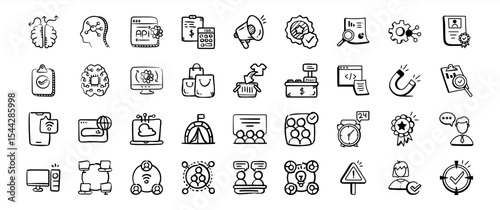 Black and White Doodle Icons Business Marketing Collection