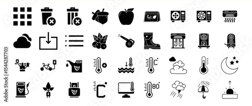 Black Glyph Icon Collection Bundle 129 Weather Climate Technology