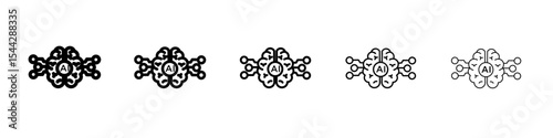 AI brain icon black and white vector sign