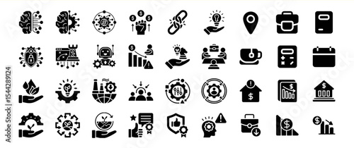 Black Glyph Icon Set Business Finance Strategy Collection