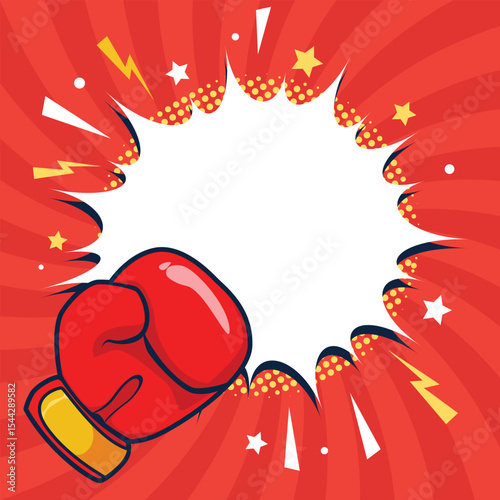 Boxing Glove Punch Impact Background with Comic Style Explosion and Red Burst Pattern