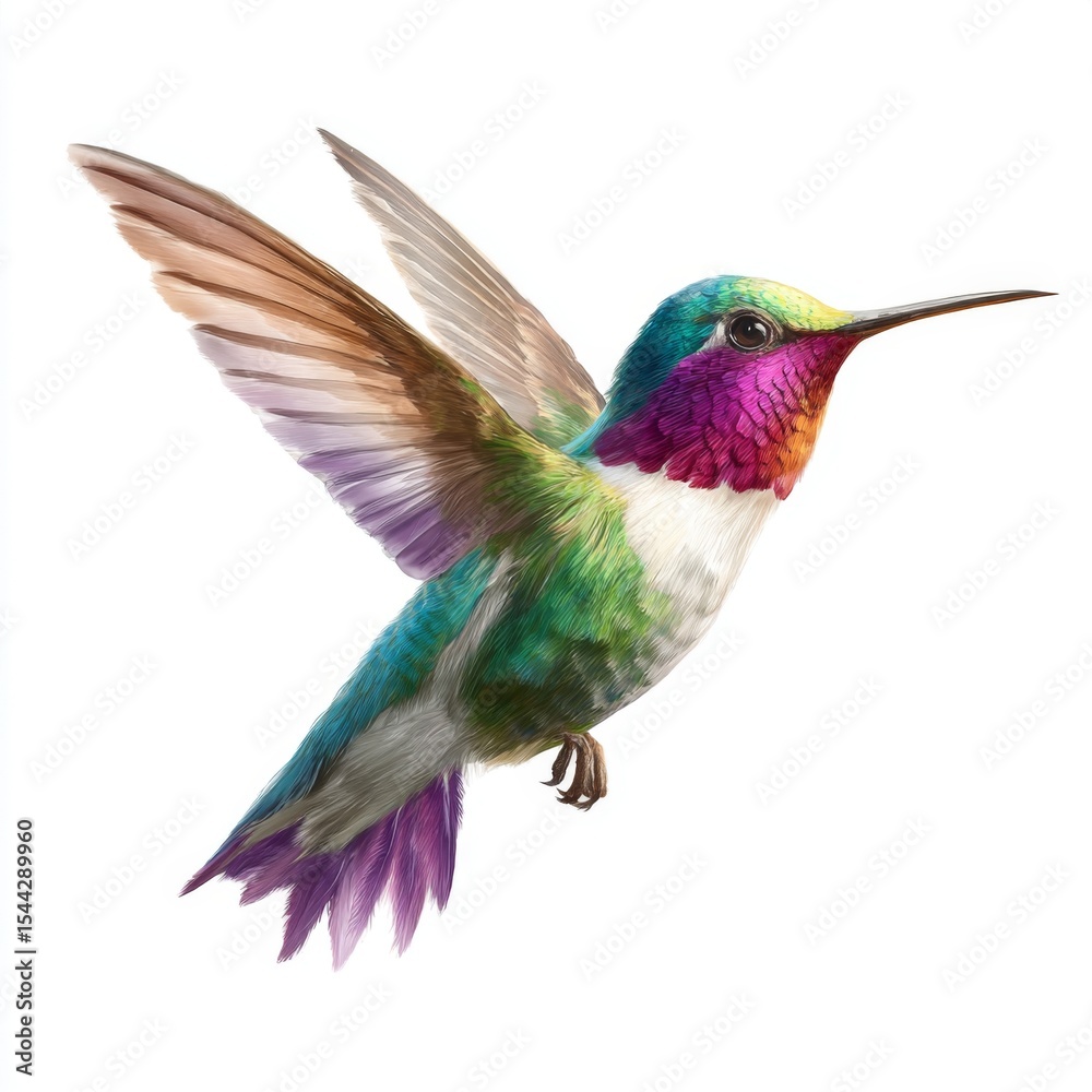 Fototapeta premium Vibrant Hummingbird in Mid-Flight with Colorful Plumage Capturing the Beauty of Nature in a Stunning Wildlife Scene