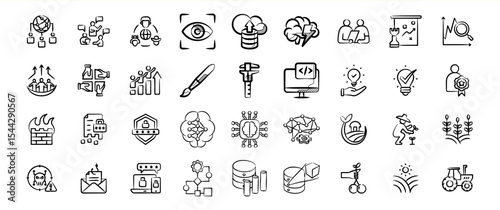 Bundle 88 Black and White Hand Drawn Business and Technology Icons