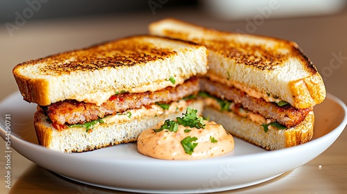 Delicious Grilled Ham Sandwich With Sauce For Dinner or Lunch