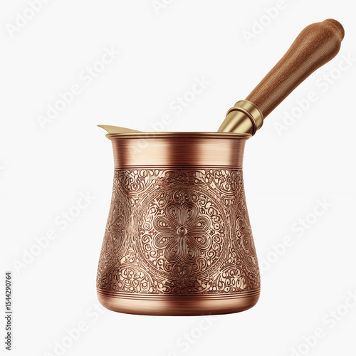 Ornate Copper Turkish Coffee Pot with Wooden photo