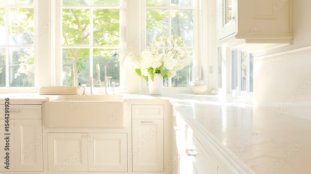 Fototapeta premium Bright and Airy Kitchen Interior With Natural Light Streaming In