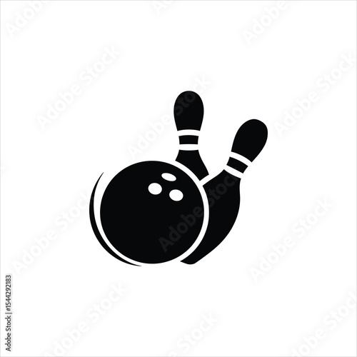 Bowling Pins and Ball Silhouette Icon - Vector Illustration