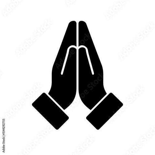 Praying hands icon in filled style – gesture of faith and devotion
