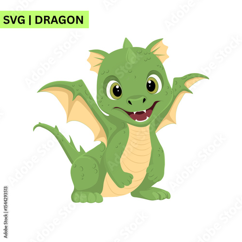 A charming vector logo design of a friendly dragon with big eyes and a playful pose, embodying warmth and creativity in a colorful format.