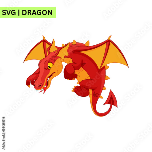 An imaginative dragon logo illustration showcasing a whimsical dragon perched on a mountain, representing fantasy and adventure in a vibrant vector style.