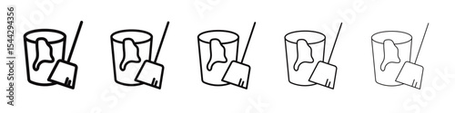 besom with stick and pail icon black and white vector sign