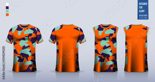 Soccer jersey, football kit, sportswear, basketball uniform, running, motocross or t-shirt mockup. Fabric pattern design. 