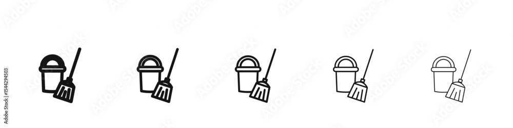 Fototapeta premium besom with stick and pail icon black and white vector sign