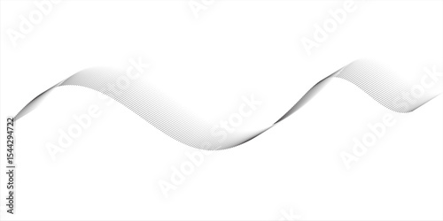 Flowing dots particles wave pattern halftone gradient curve shape isolated on white background.
