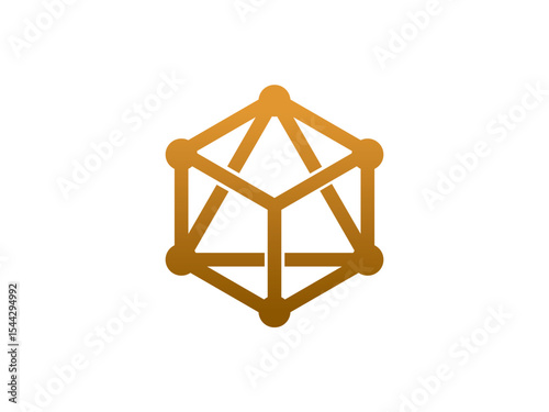Golden Molecular Structure Cube Logo Template