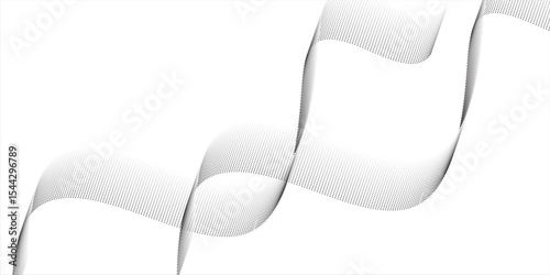 Flowing dots particles wave pattern halftone gradient curve shape isolated on white background.