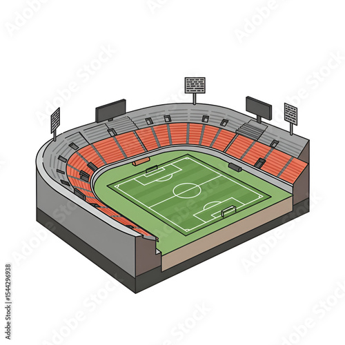 isometric stadium with orange seats and green field clip art preview