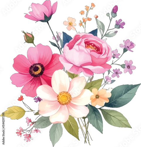 Flower clipart bundle for wedding design. Soft floral graphics for stationery set. Delicate bouquet art for card templates. Wedding invite vector with pastel florals