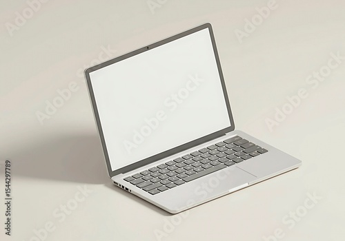 3D render of a laptop with blank screen, flat keyboard, simple color, soft shadow