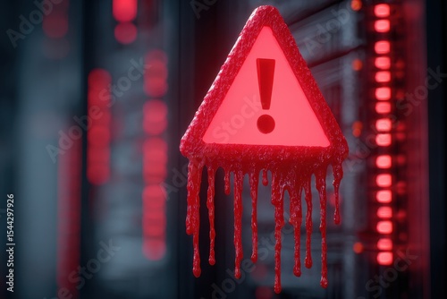 Close-Up Macro Shot of Warning Alert on Server Rack Equipment