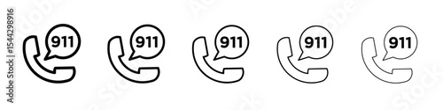 Call 911 phone number icon black and white vector sign