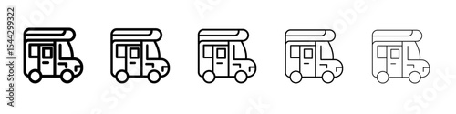 camping car icon black and white vector sign