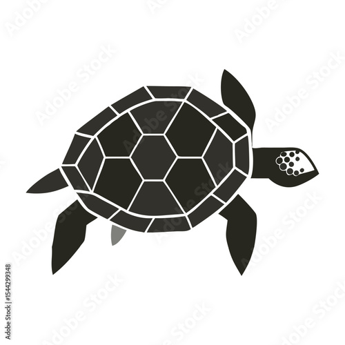 Minimalist Sea Turtle Silhouette – Geometric Black and White Flat Vector Illustration