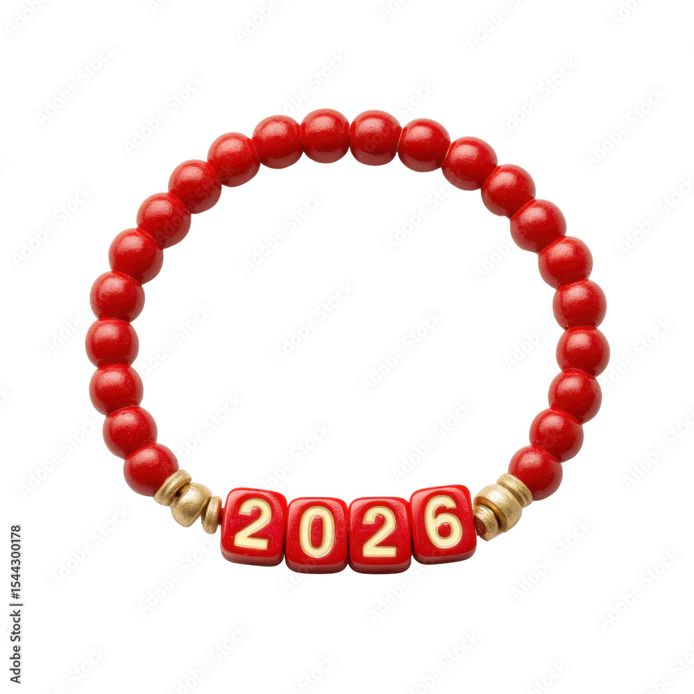 Obraz premium Red Bead Bracelet with Year 2026 for Celebrations and Special Occasions in Fashion and Jewelry Designs Transparent background or png