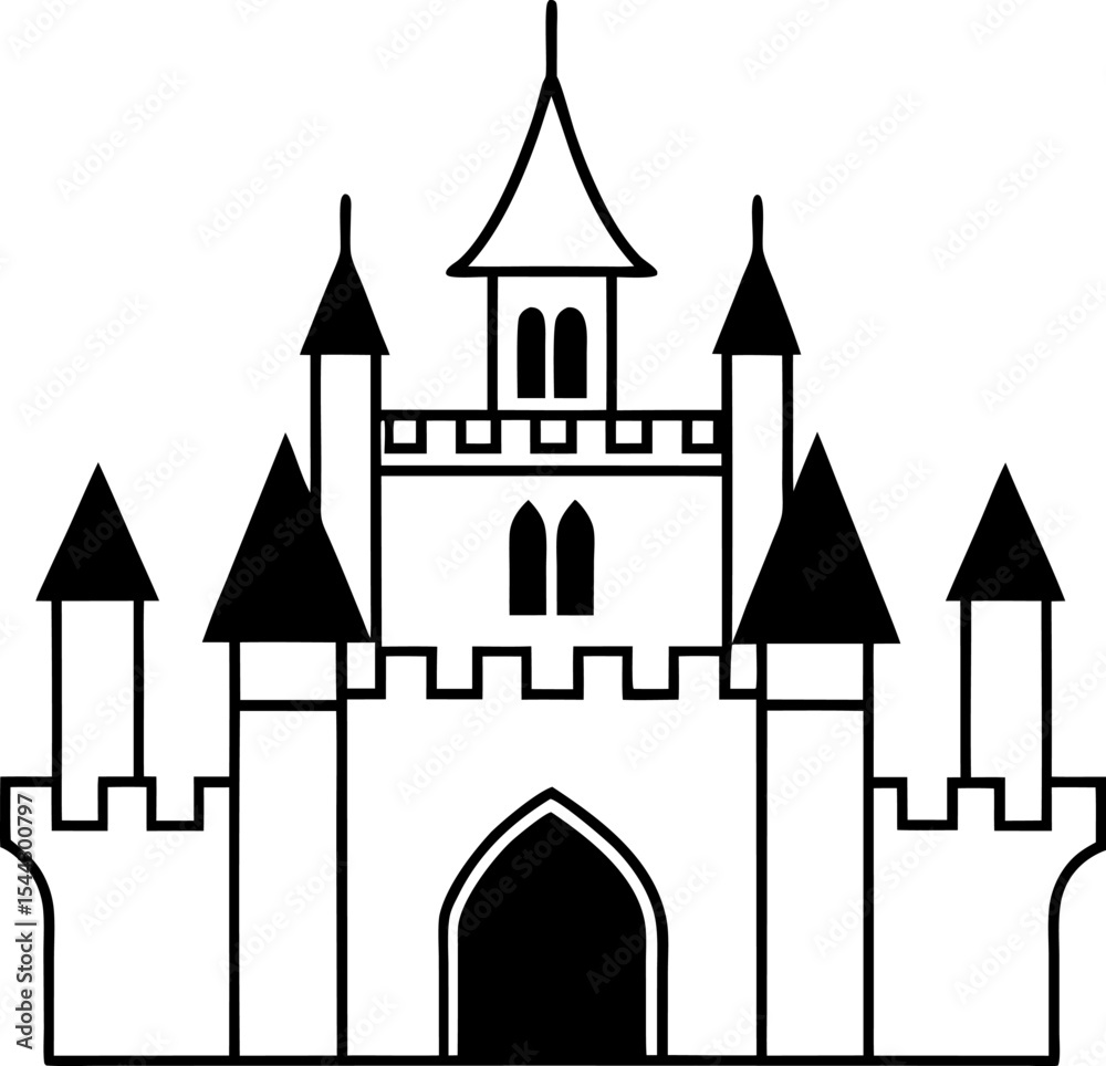 Obraz premium Fairytale Castle Outline Vector with Towers