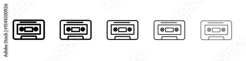Cassette tape icon black and white vector sign