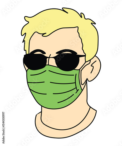 Blonde Man with Sunglasses Wearing Face Mask