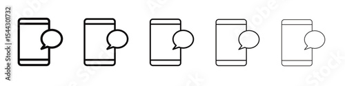 Chatting message on mobile phone icon black and white vector sign