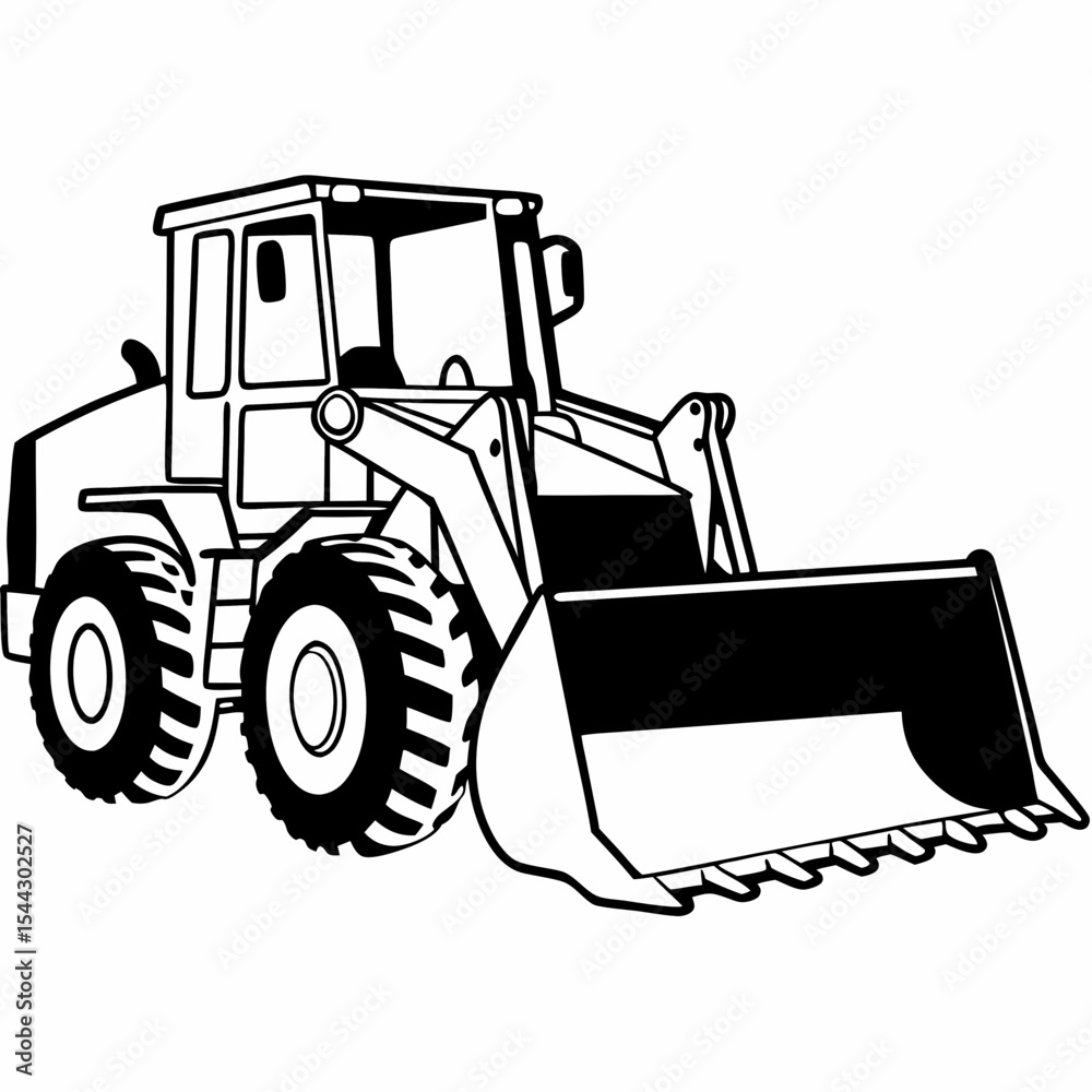 Naklejka premium An detailed front end loader outline in a black and white drawing, ready for construction work or project completion. generative AI