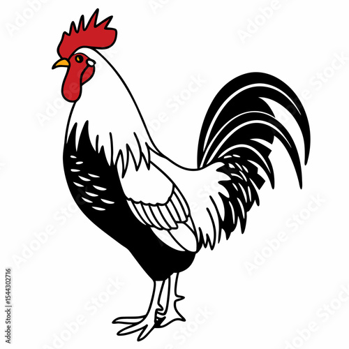 A striking illustration of a proud rooster, showcasing its colorful plumage and iconic pose, perfect for evoking farm life and rural scenes. generative AI