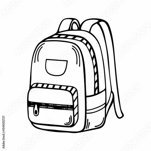 A Simple line art of a detailed backpack illustration, ideal for educational themes or creative designs. generative AI