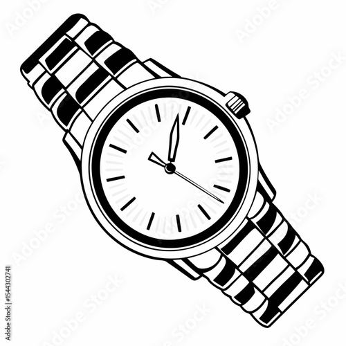 Elegant timepiece featuring a sleek design with a metallic band, set against a pristine background emphasizing precision and style. generative AI