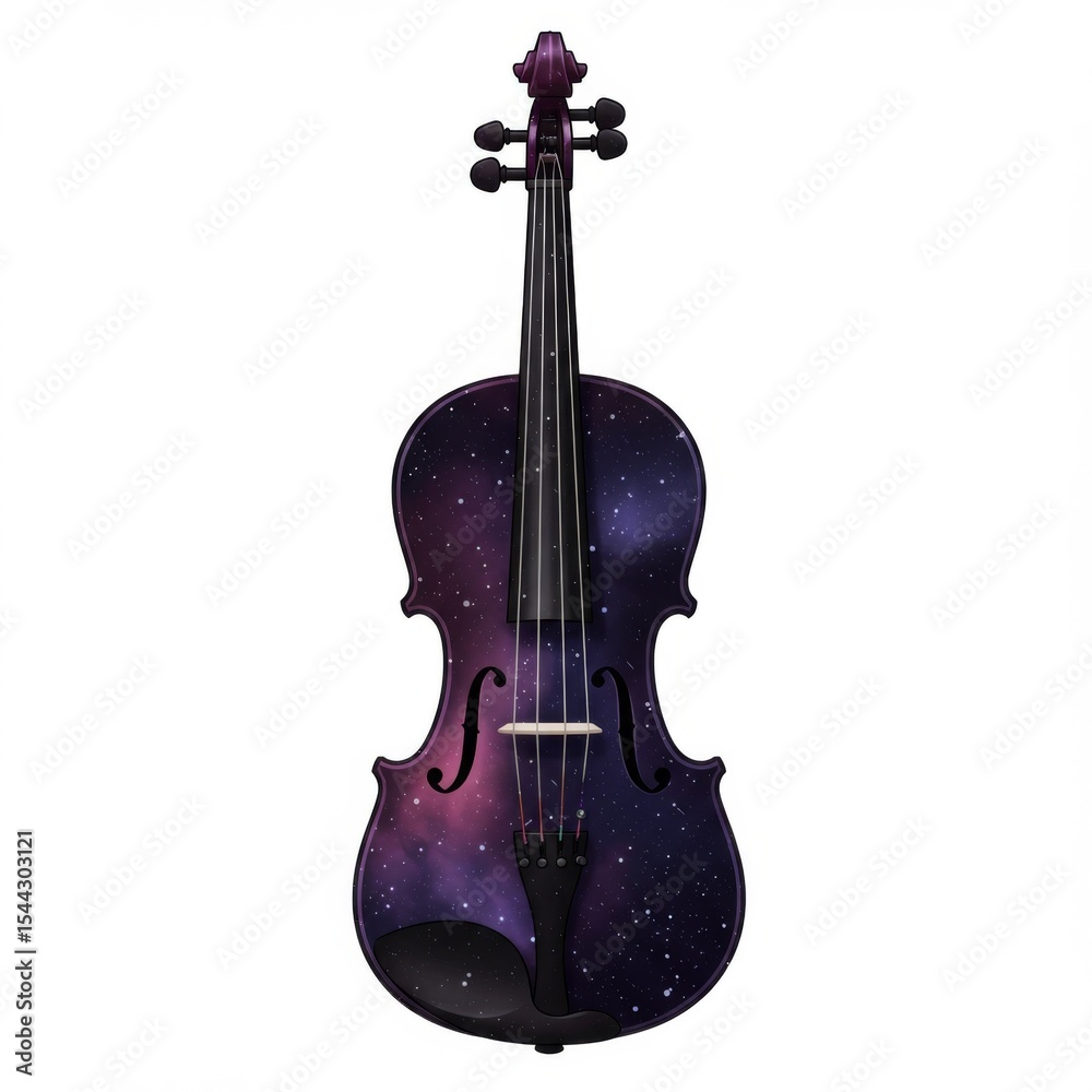 Naklejka premium Galaxy Violin: Purple Nebula Design