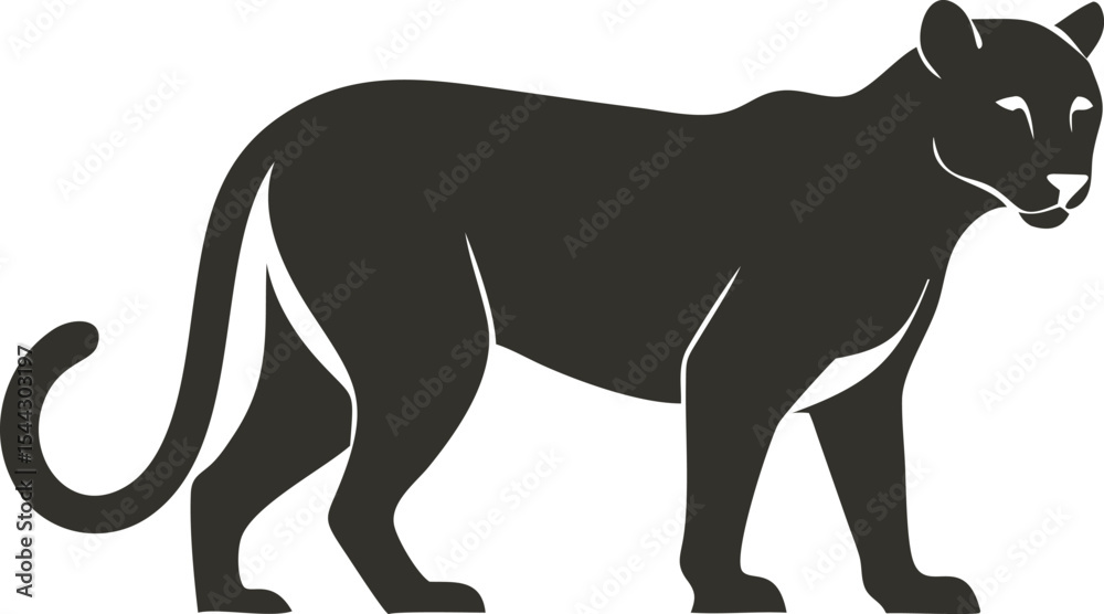 Obraz premium Minimalist Panther Silhouette Vector – Elegant Black and White Big Cat Illustration